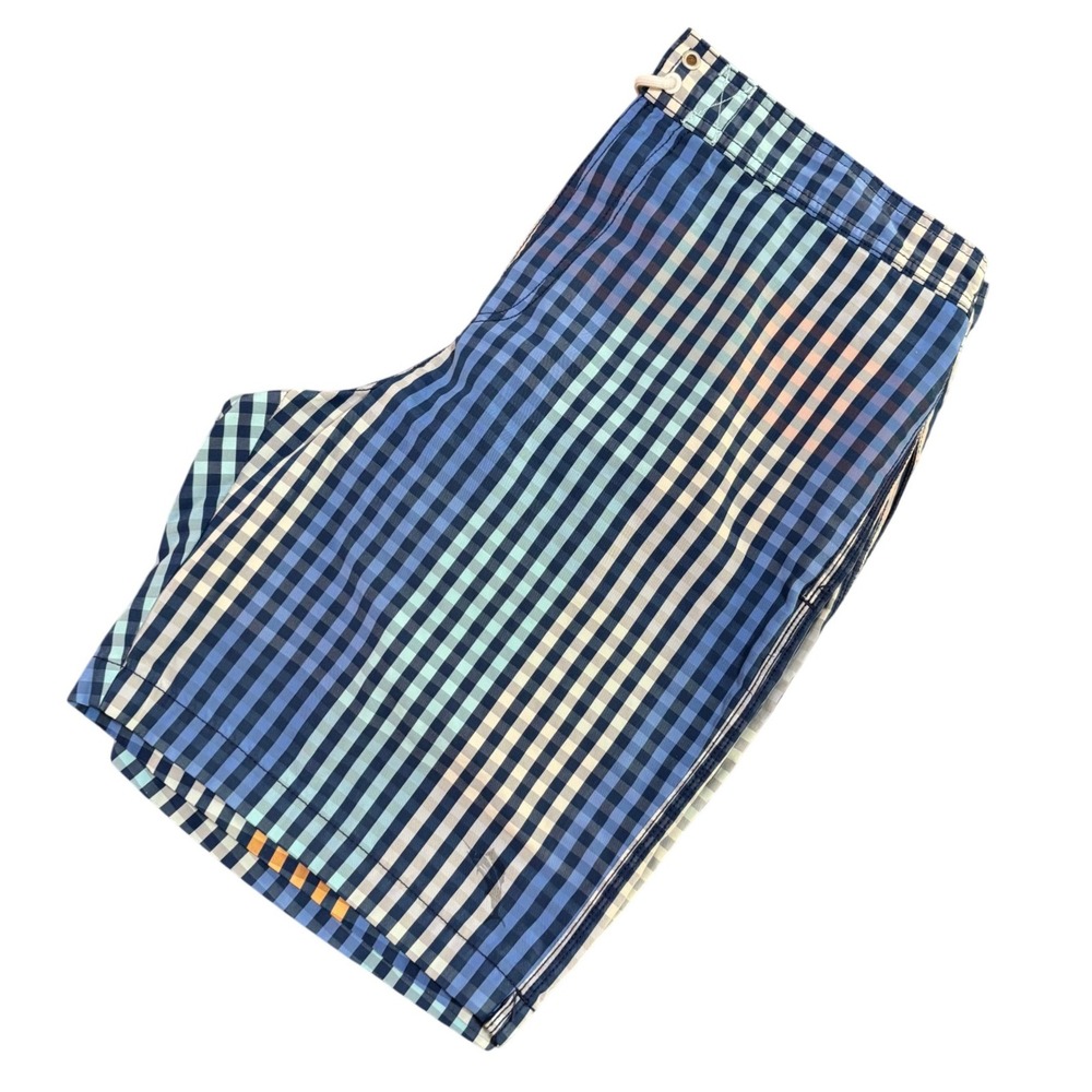 Tommy Bahama Mens Blue Gingham Plaid Swim Trunks Board Shorts Size L